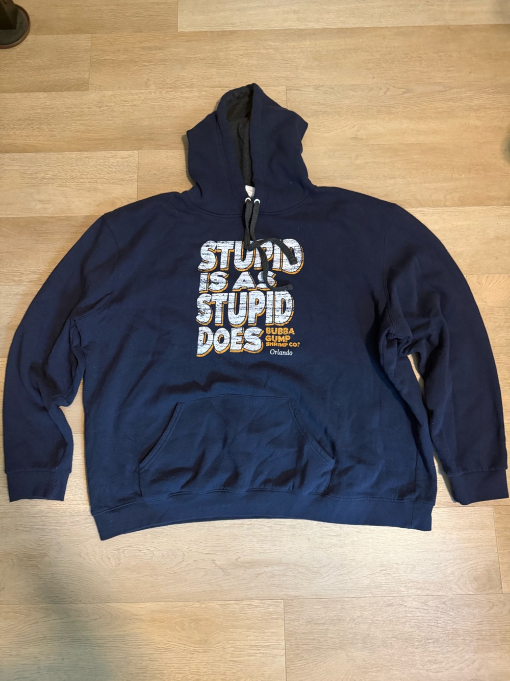 Mens Bubba Gump Navy Graphic Pullover Hoodie - Stupid is as Stupid Does - XXL